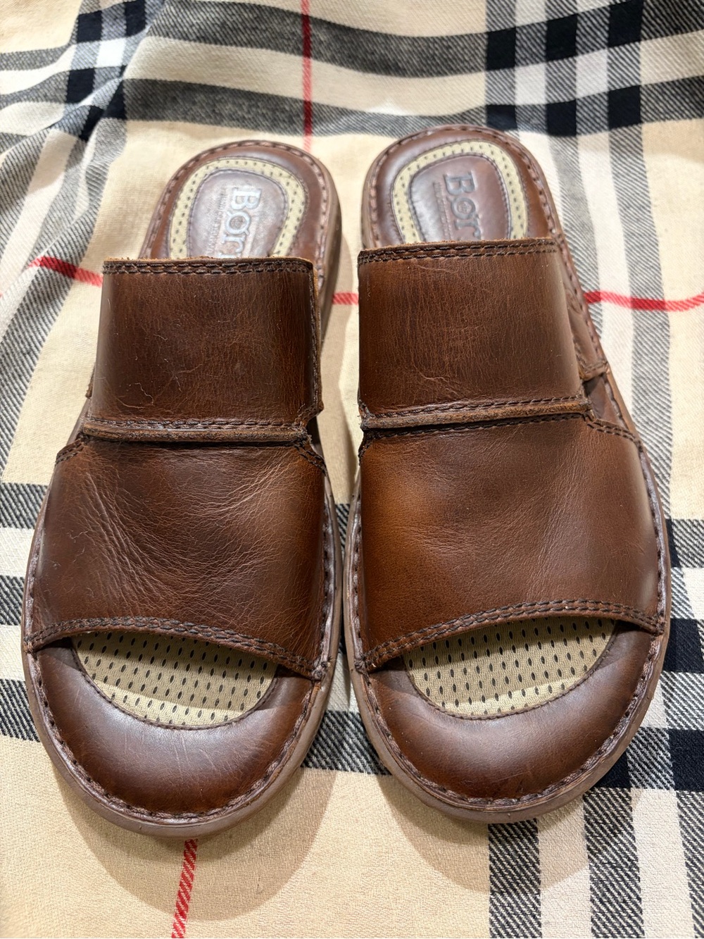 Born Men’s Brown Leather Slide Sandals with Open Toe NWOT SZ 11